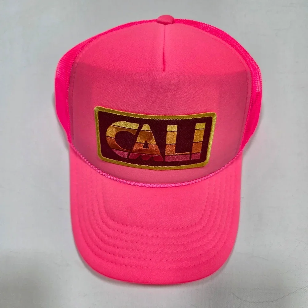 Port Sandz Trucker Hat Surf Neon Pink CALI Patch Mesh Snapback Cap Retro Summer